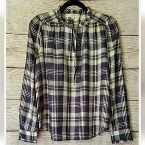 Loft Plaid Lightweight Long Sleeve Blouse Size Small